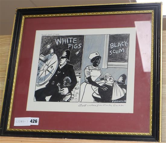 Stanley Franklin, original cartoon for The Sun, September 1976, White Pigs / Black Scum, signed, 26 x 31cm